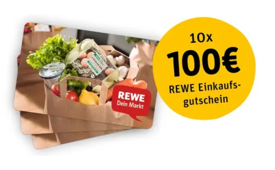 Rewe: 10 Einkaufsgutscheine je 100 € werden verlost