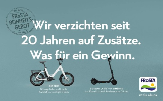 FRoSTA: 3 x ein E-Bike von QiO und 8 x ein E-Scooter von trittbrett