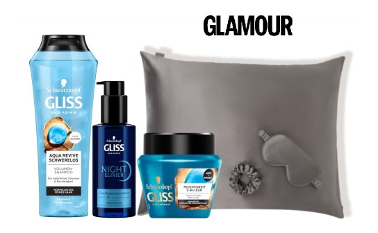 GLAMOUR: 5 x ein Seiden Schlaf-Set von Dore & Rose plus ein Gliss Aqua Revive Haarpflege-Set