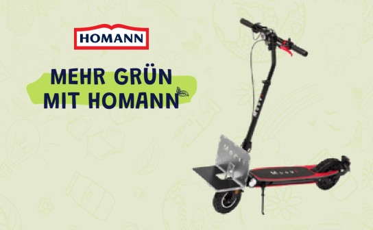 HOMANN: verlost wird jeden Monat ein E-Scooter Moovi Pro Comfort mit Straßenzulassung