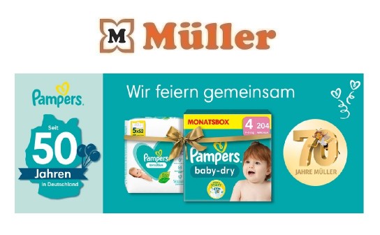 Müller: 120 x ein Produktpaket von Pampers zu gewinnen