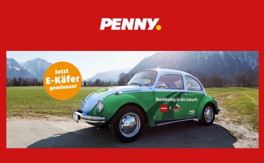 PENNY: verlost wird ein gebrauchter nachgerüsteter VW-Käfer E-Oldtimer
