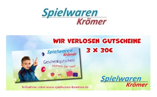 Spielwaren Krömer: 3 x ein Gutschein von Spielwaren Krömer in Höhe von 30 €