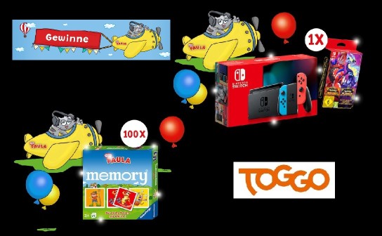 TOGGO: eine Nintendo Switch plus Pokémon Karmesin + Purpur und 100 x ein PAULA memory® von Ravensburger
