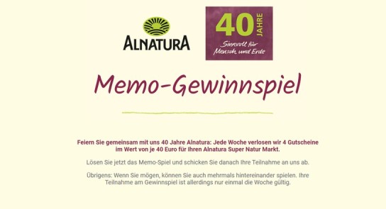 Alnatura: wöchentlich 4 x 40 € Einkaufsgutschein gewinnen