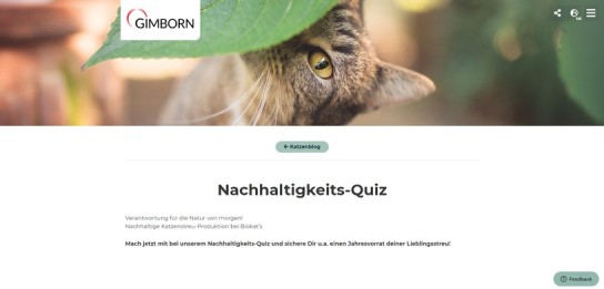 Gimborn: monatlich ein Jahresvorrat Katzenfutter und weitere Preise für Katzen gewinnen