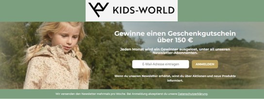 Kids-world: gewinne monatlich einen 150 € Einkaufsgutschein