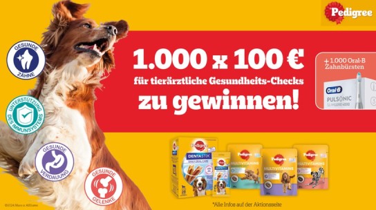 Pedigree: 1.000 Oral-B Zahnbürsten & 1.000 x 100 € für tierärztliche Gesundheits-Checks