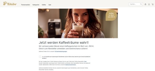 Tchibo: monatlich 250 € Kaffee-Gutschein gewinnen