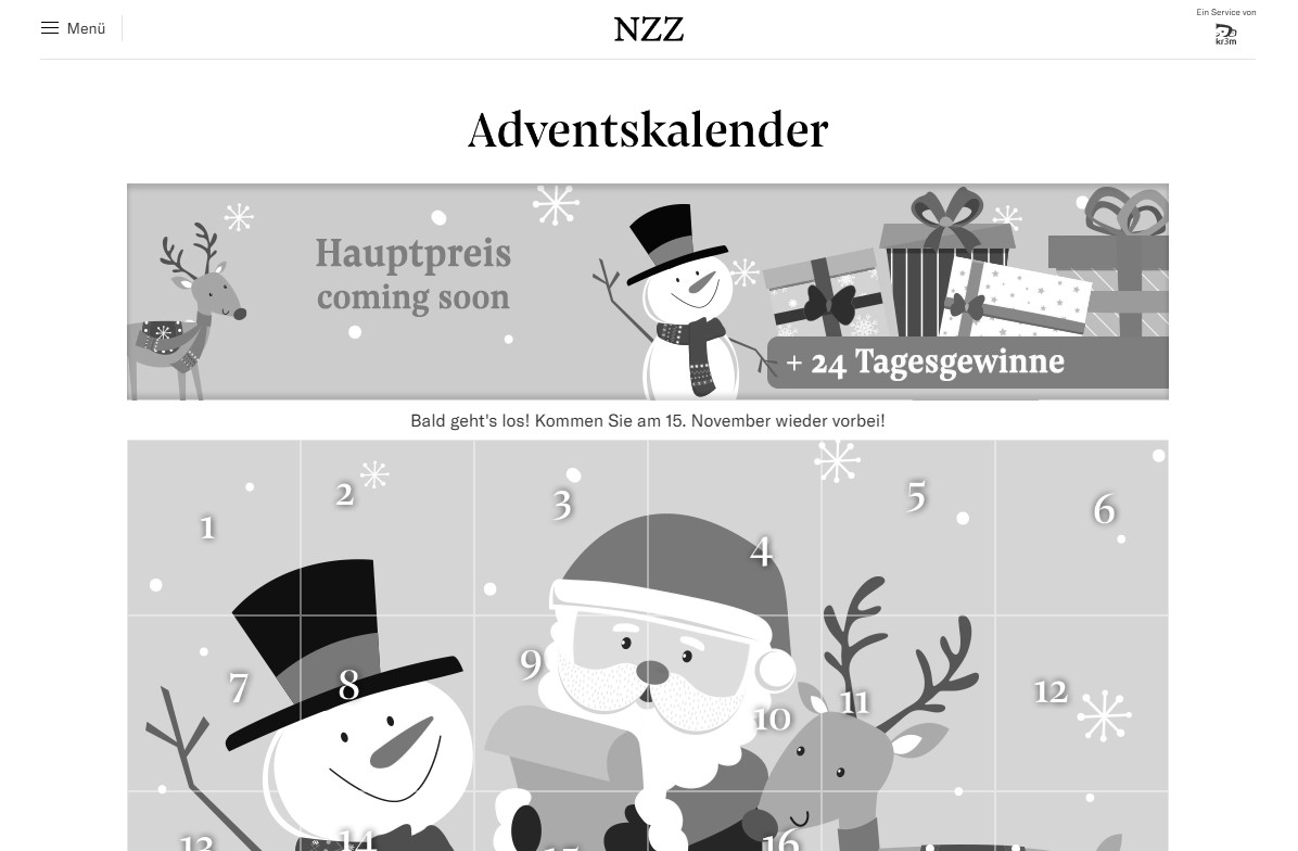 NZZ: Adventskalender Gewinnspiel 2025