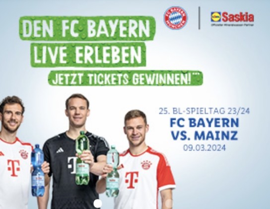 Lidl: 4 x 2 Tickets für das Spiel FC Bayern München gegen Mainz 05