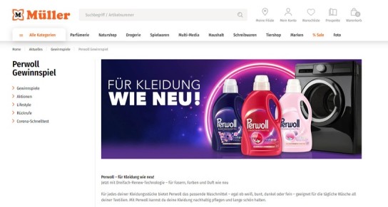 Müller: Waschmaschine oder 1 von 10 Paketen mit neuen Perwoll-Produkten gewinnen