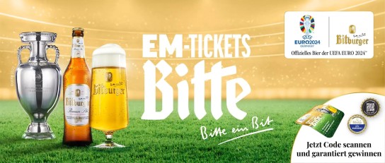 Bitburger - 50 x 2 Tickets zum Finale der UEFA EURO 2024, 2500x Tickets für alle Spiele der UEFA EURO 2024 und weitere Preise