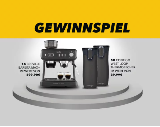 contigo - monatlich Breville Barista Max+ Kaffeemaschine im Wert von 599,90 € und 5 x Contigo West Loop Becher