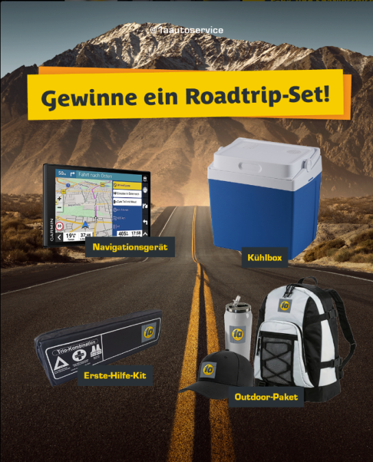 1a autoservice - Ein Roadtrip-Set bestehend aus Navigationsgerät, Kühlbox, Erste-Hilfe-Kit und Outdoor-Paket (Instagram)