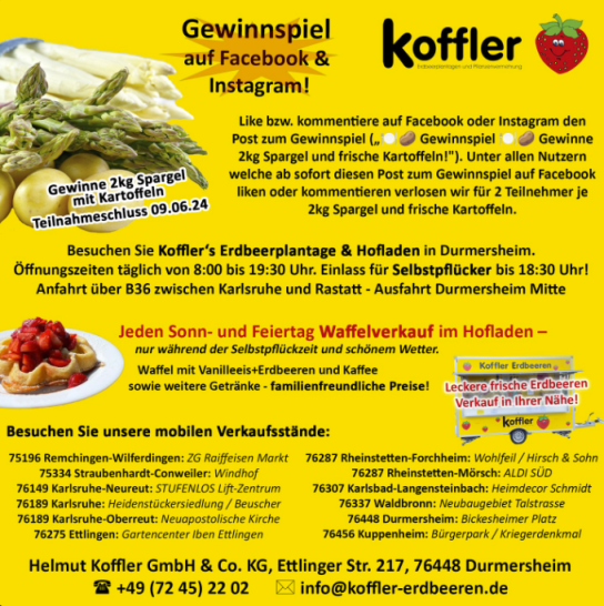 Koffler Erdbeerplantagen - 2 x 2kg Spargel und Kartoffeln - regional 76448 Durmersheim (Instagram/Facebook)