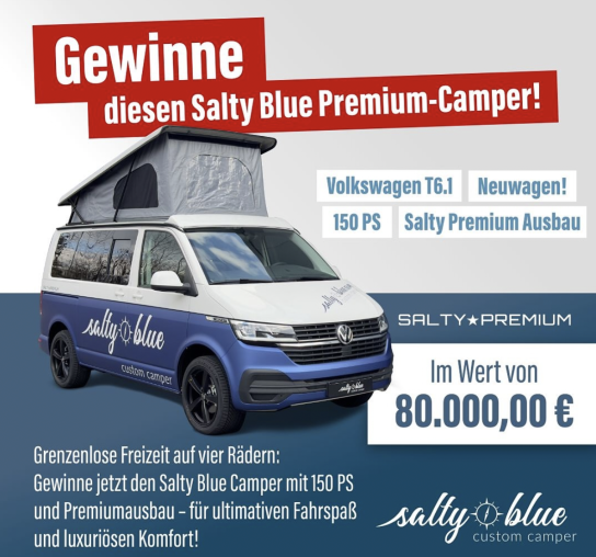 Salty Blue Camper - VW Camper im Wert von 80.000 Euro gewinnen! (Instagram)