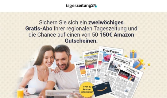 Tageszeitung24: 50 x 150 € Amazon-Gutschein zu gewinnen