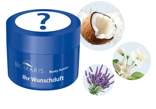 BIOMARIS - 1 exklusive Body Butter mit Wunschduf+ 1 Online-Gutschein über 100 € und10 x 1 BIOMARIS Gutschein im Wert von 50 €