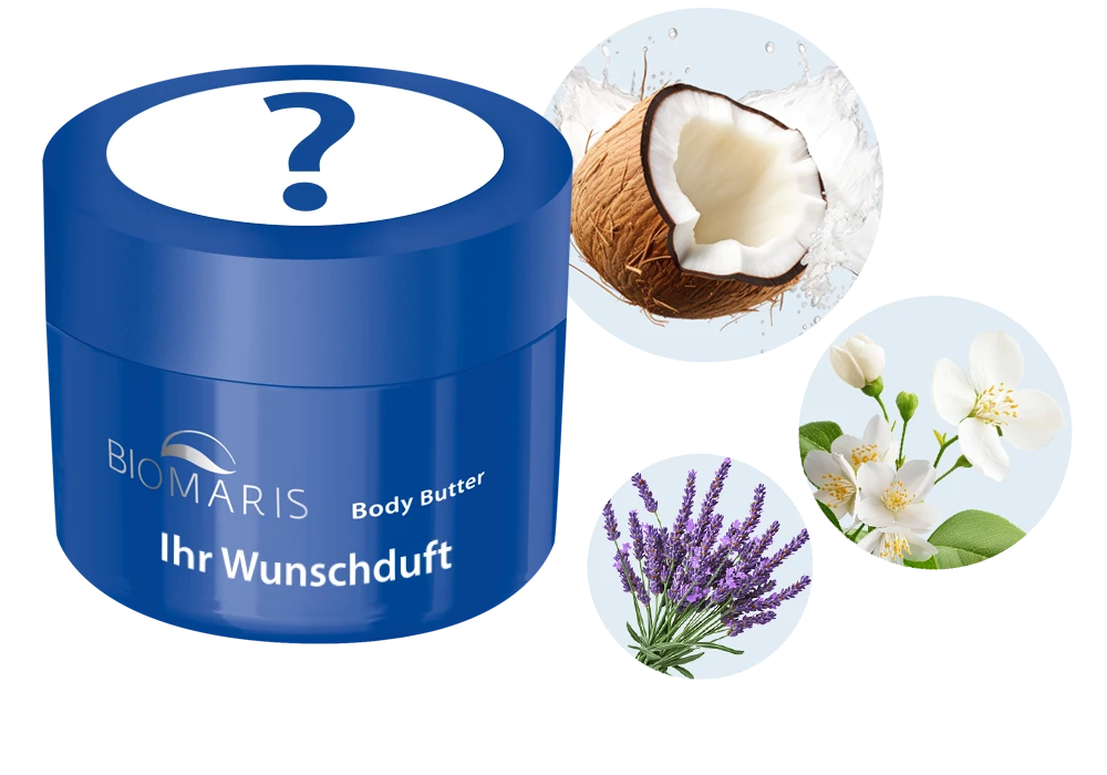 BIOMARIS - 1 exklusive Body Butter mit Wunschduf+ 1 Online-Gutschein über 100 € und10 x 1 BIOMARIS Gutschein im Wert von 50 €