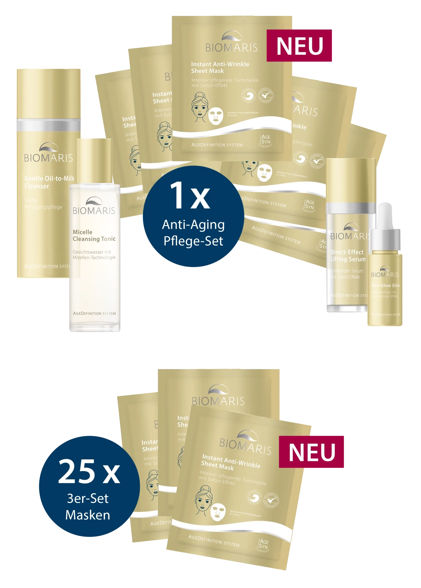 BIOMARIS - ein hochwertiges Anti-Aging Pflege-Set,25 x 3er-Sets der neuen Instant Anti-Wrinkle Sheet Mask
