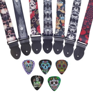 Glücksstern PR - 5 x einen Hully-Skully-Gurt der Firma Musicolor inkl. ein Set Día de los Muertos-Picks