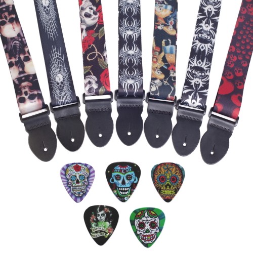 Glücksstern PR - 5 x einen Hully-Skully-Gurt der Firma Musicolor inkl. ein Set Día de los Muertos-Picks