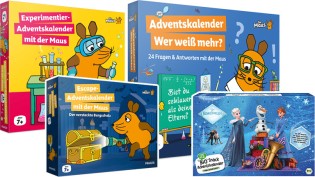halloFamilie - 1 x Bio Snack Adventskalender Die Eiskönigin von PURE&FUN, 1 x Adventskalender Die Maus – Wer weißt mehr, 1 x Escape Adventskalender mit der Maus,1 x Experimentier – Adventskalender mit der Maus