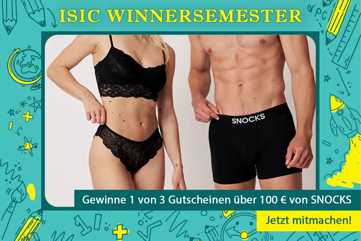 ISIC - 3 SNOCKS Gutscheine im Wert von 100 €