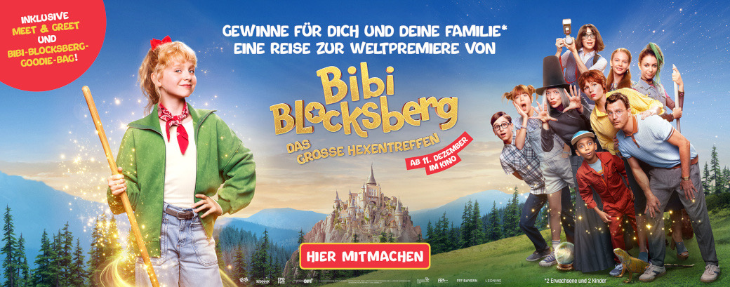 KIDDINX - Reise zur Premiere von "Bibi Blocksberg - Das große Hexentreffen" am 29.11 in MünchenAn- und Abreise per Zug, 1 Hotelübernachtung für euch und eure Familie (2 Erwachsene und 2 Kinder), Eintrittskarten zur Premiere