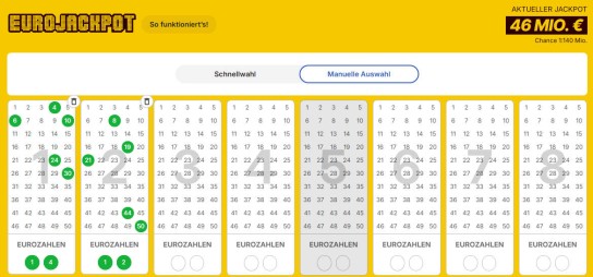 Lotto24: 46 Mio. € im Eurojackpot - 2 Felder für 0,20 € statt 5,20 € (Neukunden)