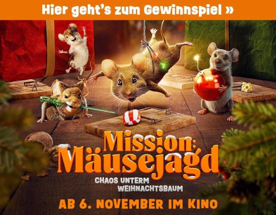 MeinFrühstück24 - MISSION: MÄUSEJAGD: Eine private Kinovorführung in Deinem Heimatort, für 50 Personen, 50 x 2 Kinotickets, 5 spannenden Fanpakete