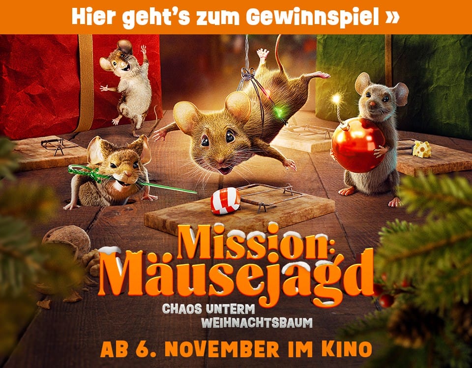 MeinFrühstück24 - MISSION: MÄUSEJAGD: Eine private Kinovorführung in Deinem Heimatort, für 50 Personen, 50 x 2 Kinotickets, 5 spannenden Fanpakete