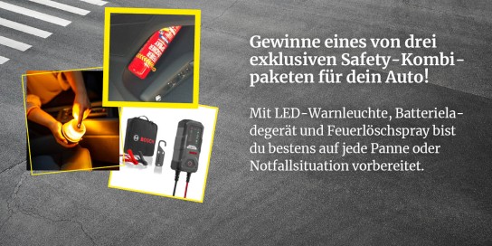 motus Magazin - eines von drei Safety-Kombipaketen für dein Auto, mit LED Warnweste, Batterieladegerät und Feuerlöschspray