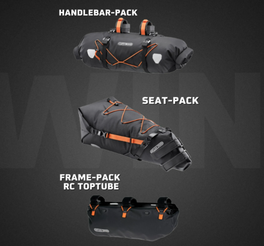 ortlieb - ein ultimatives ORTLIEB Bikepacking Bundle:Handlebar-Pack, Seat-Pack und Frame-Pack RC Toptube in der Farbe und Größe deiner Wahl.