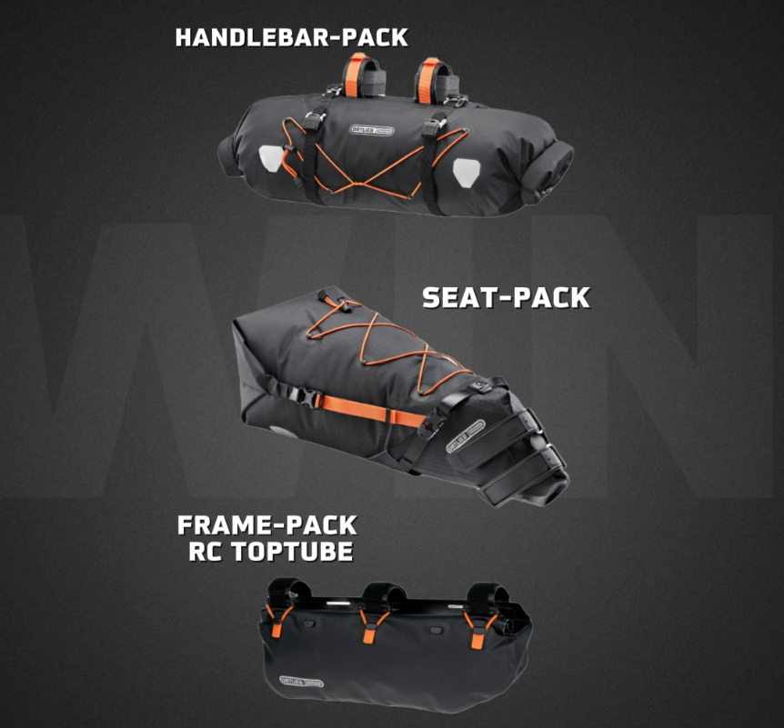 ortlieb - ein ultimatives ORTLIEB Bikepacking Bundle:Handlebar-Pack, Seat-Pack und Frame-Pack RC Toptube in der Farbe und Größe deiner Wahl.