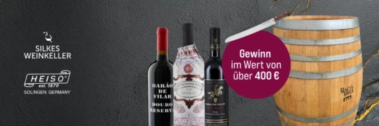 Silkes Weinkeller - Gewinnpaket im Wert von über 400 €, enthalten sind:  HEISO Brotsäge WALTER (32cm) , 3 Flaschen Weinpaket, Macia Batle Barriquefass
