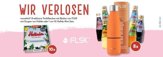 Victualium - eine FLSK Trinkflasche mit Becher und 6 Sirupflaschen 330ml von HOLLALA oder ein Miniset von HOLLALA
