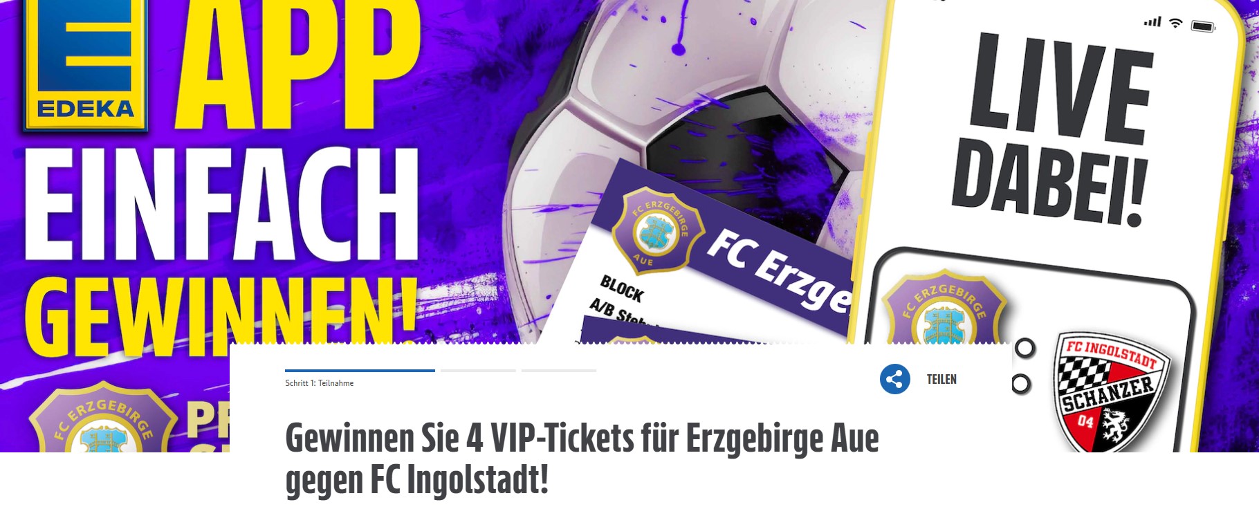 Edeka - 1x4 VIP Karten und 2x2 Parkscheine für das Heimspiel 1 FC Erzgebirge Au gegen FC Ingolstadt am 06.12.2025