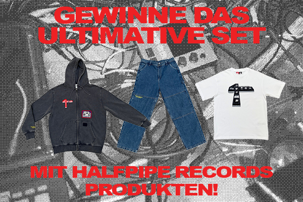 Element - Ein Preispaket von Halpipe Records x Element mit drei exklusiven Produkten: einem Sweatshirt, einem T-Shirt und einer Jeans mit einem ungefähren Handelswert von 300 €