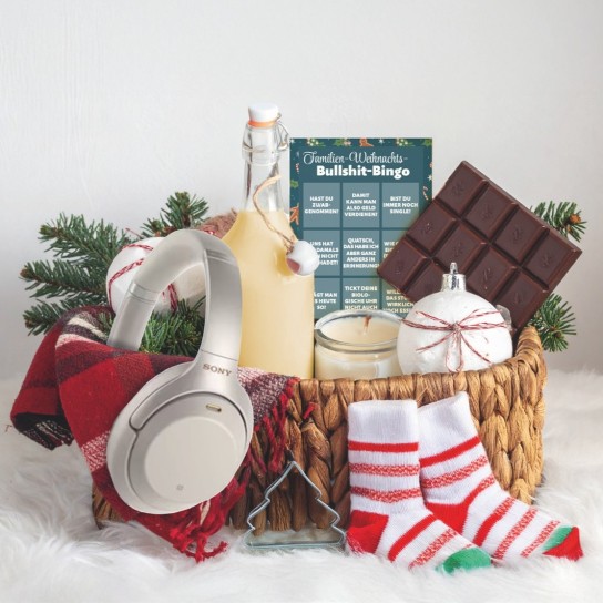 GMEINER - Weihnachtspaket:Noise-Cancelling-Kopfhörer , eine kuschelige Decke und einen weihnachtlichen Stressball