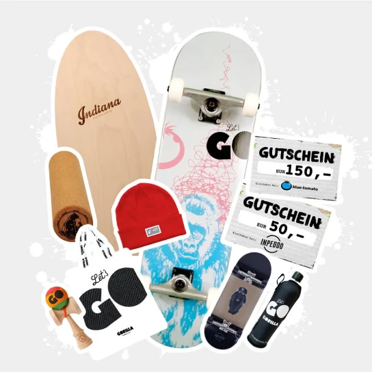 GORILLA - GORILLA Skateboard-Set alles was man zum Skaten braucht plus 150 € Blue Tomato und 50 € Inpeddo Online-Gutschein
