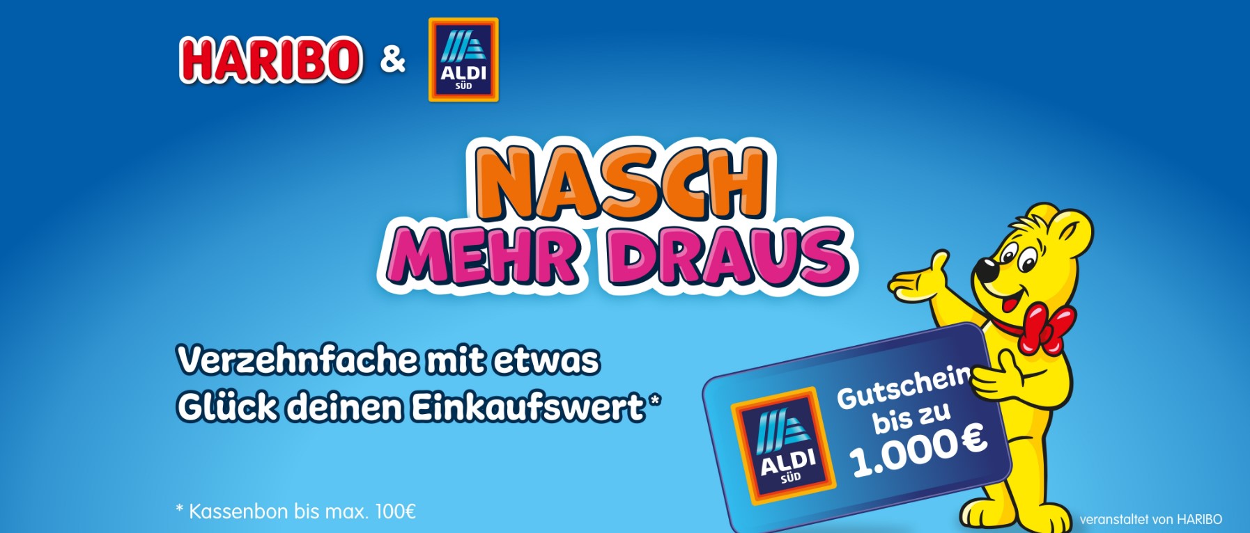 Haribo - 50x 1.000 Euro Aldi Gutschein gewinnen kommt auf dem Gesamtwert des Bons an (Produktkauf)
