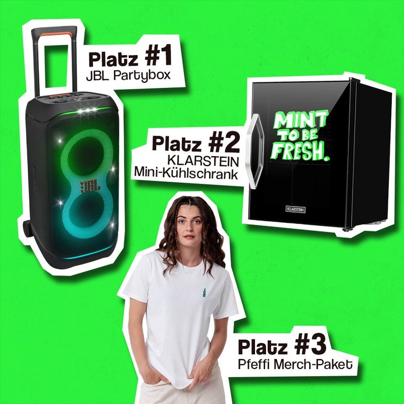 Nordbrand Nordhausen - Eine JBL Partybox Stage 320, Einen KLARSTEIN Beersafe M Mini-Kühlschrank,Ein fashion.drinks x Pfeffi Gewinnpaket