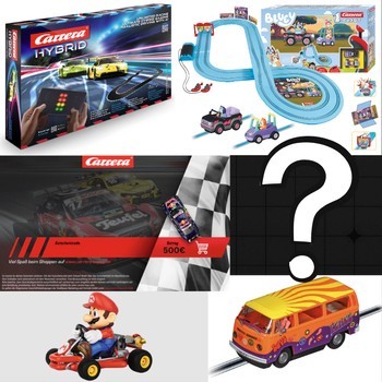 rocketbeans - 1x 500€ Carrera Online Shop Gutschein, 1x Hybrid Speedway to Hell, 1x Fahrzeug VW Bus T2B Peace and Love, 1x Pipe Kart Mario1x Bluey & Bingo Let’s Go, 2 x Aral eSuperCard i.H.v. 100€