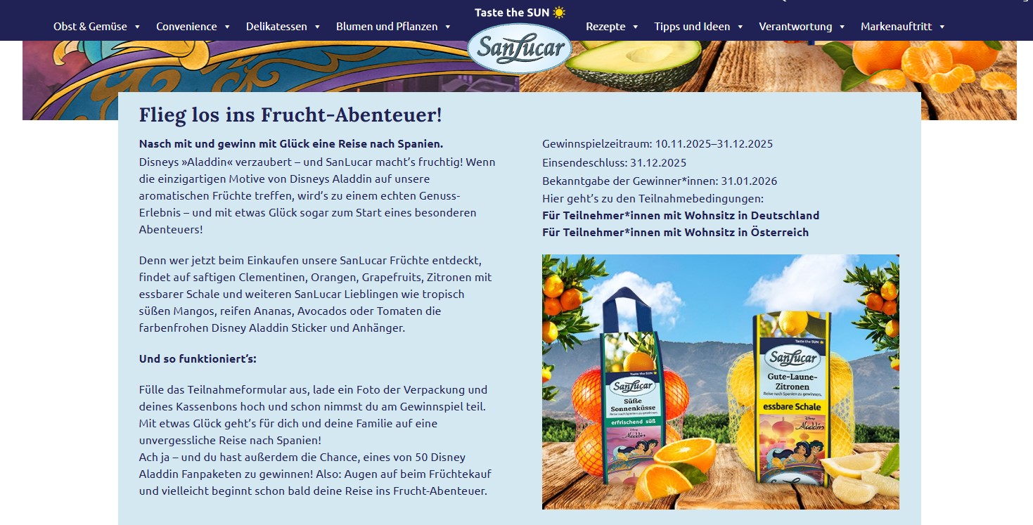 SanLucar - 1x1 Reise nach Valencia (Spanien) für 4 Personen 5 ÜN, 50x1 Disney Fan Pakete (Produktkauf)