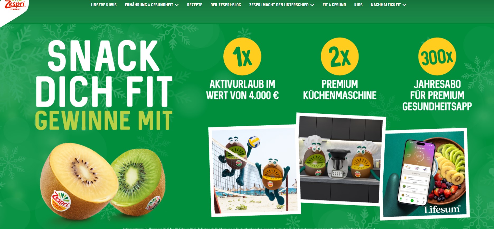 Zespri - 1x1 Aktivurlaub im Wert von 4.000 Euro, 2x1Thermomix TM7 und 300x1 Jahresabo Lifesum (Produktkauf)