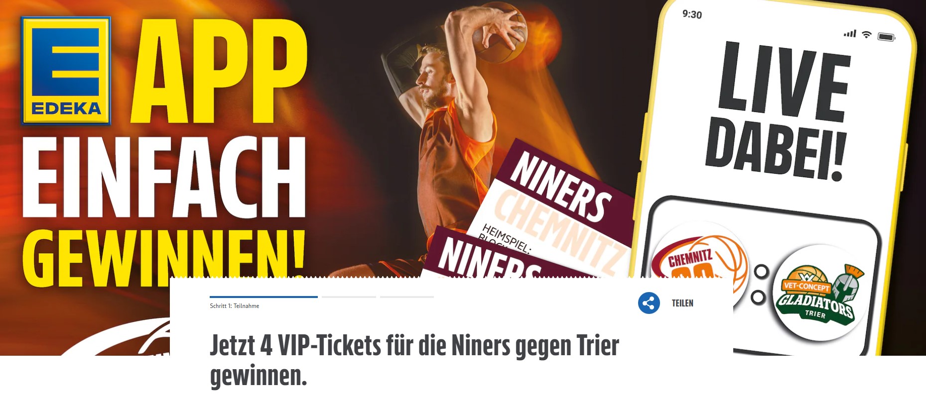 Edeka Nordbayern - 1x4 VIP Karten Niners Chemnitz gegen die Gladiators aus Trier am 30.12.2025