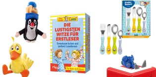 Häfft - ein Buch "Meine Freundin Conn, Plüschente von "Die Maus“, ein "Bobo Siebenschläfer"-Besteckset, "Der kleiner Maulwurf"-Figur mit Mütze,Tonie "Schlaf schön