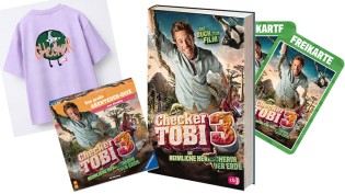 halloFamilie - Fanpaket bestehend aus 4 Kinokarten, Buch, Shirt und Spiel zum Film.„Checker Tobi 3 – Die heimliche Herrscherin der Erde“